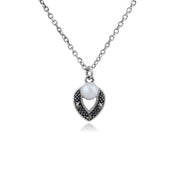 Collana e orecchini in argento 925 con perle e marcasite in stile Art Déco