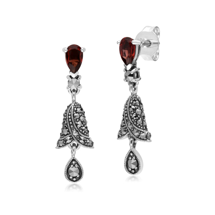 Orecchini pendenti con campana in argento sterling con granato e marcasite