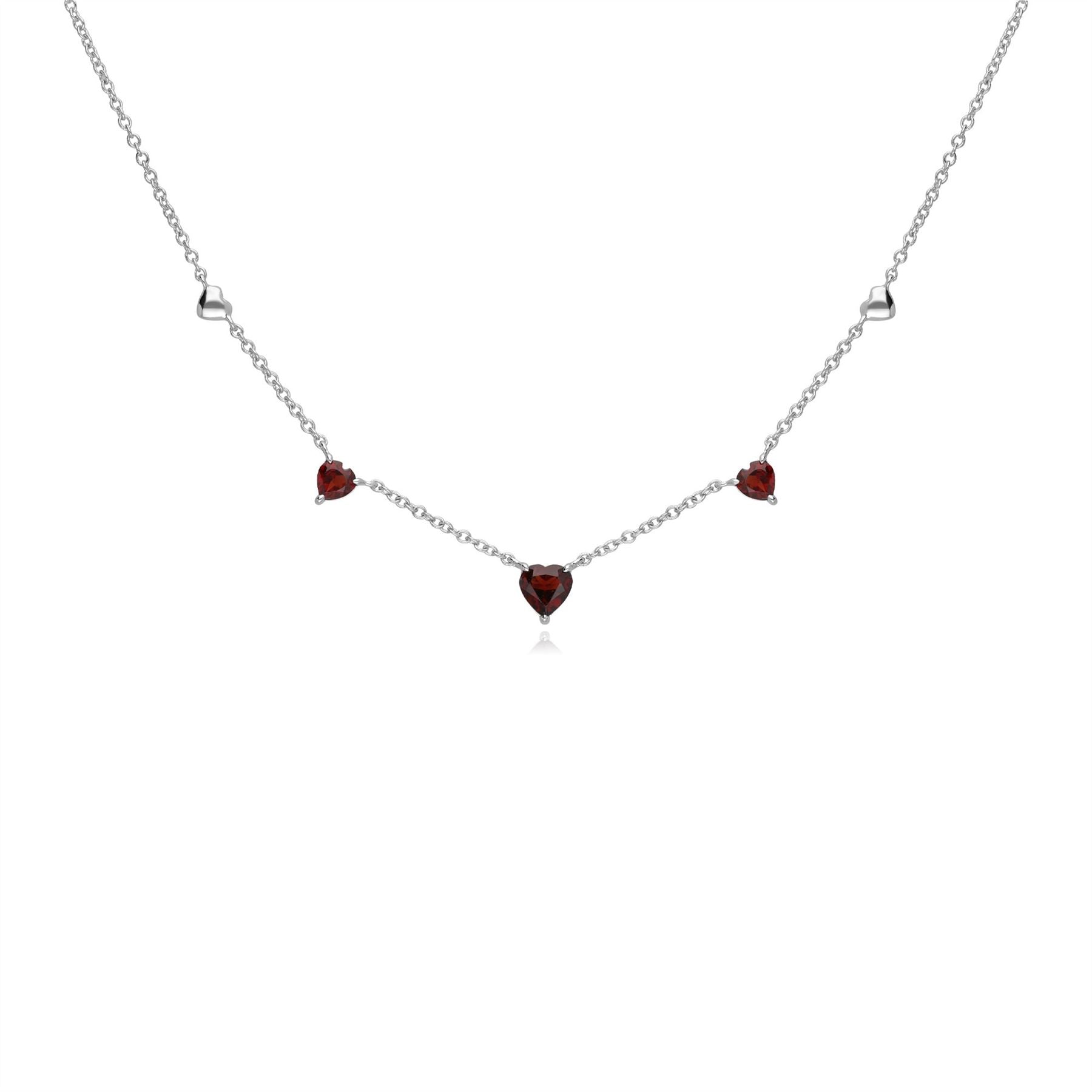 Gemondo Red Garnet Gemstone Love Heart Necklace in 9ct White Gold
