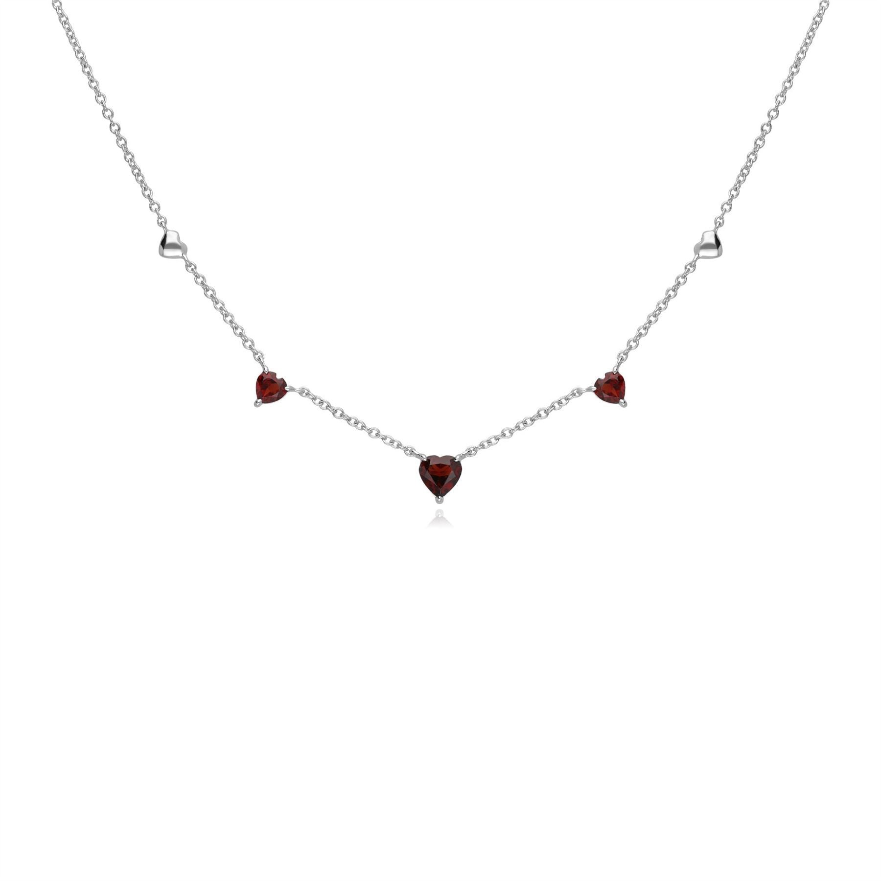 Gemondo Red Garnet Gemstone Love Heart Necklace in 9ct White Gold