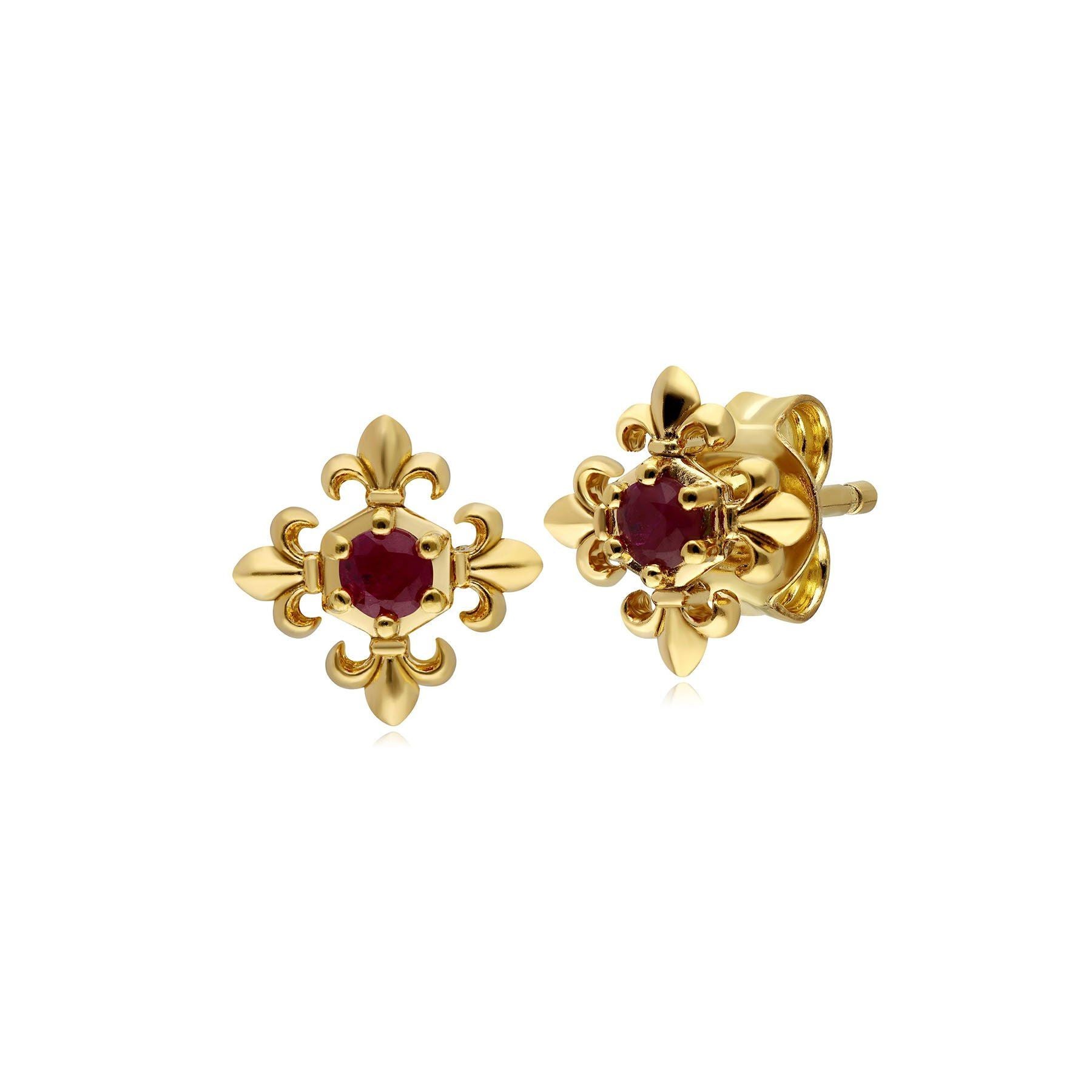 ECFEW™ Ruby Fleur De Lis Stud Earrings