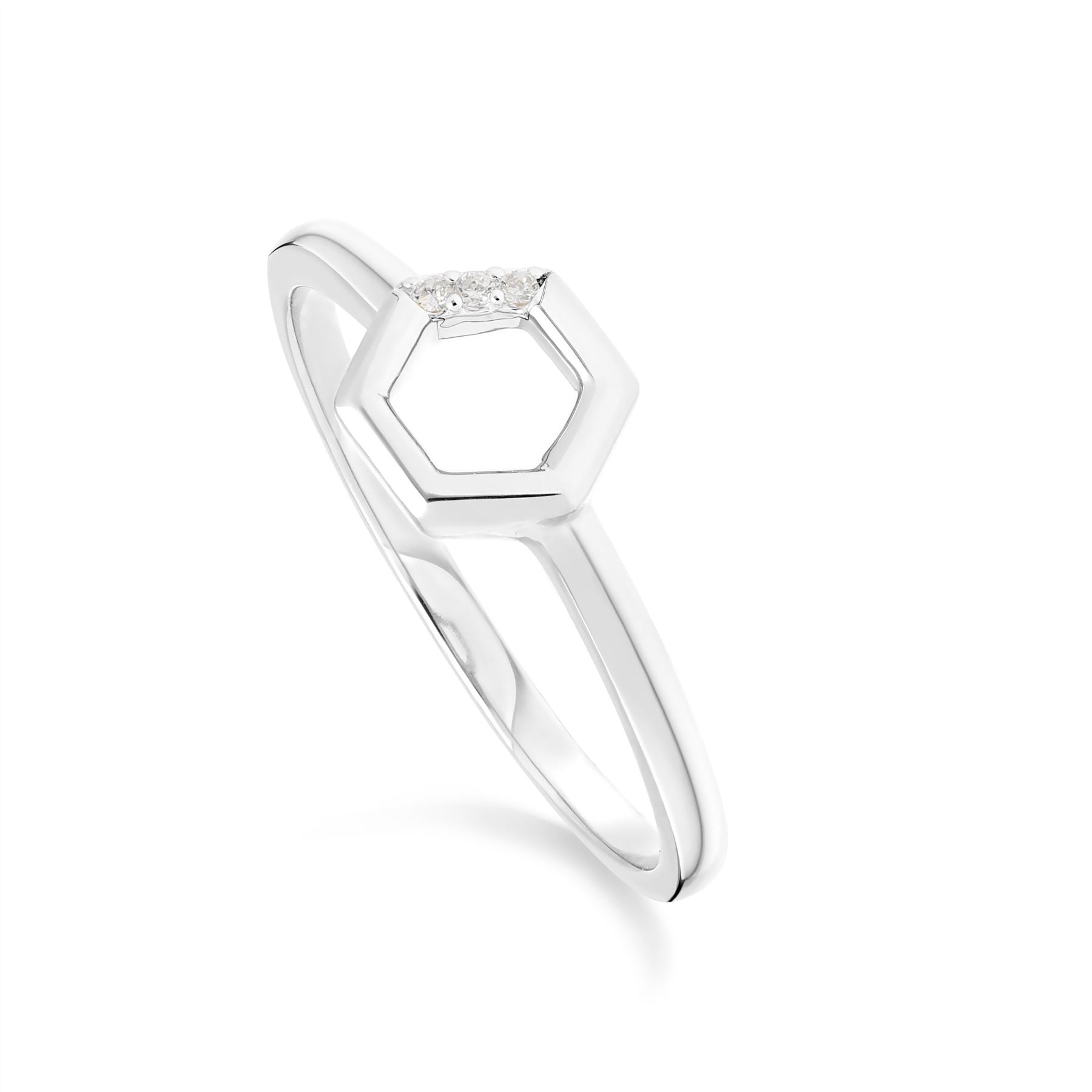 Diamond Hexagon Open Ring in 9ct White Gold 