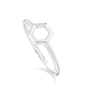 Diamond Hexagon Open Ring in 9ct White Gold 