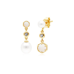 Modern Pearl, Opal & Topaz Mismatched Drop Earrings
