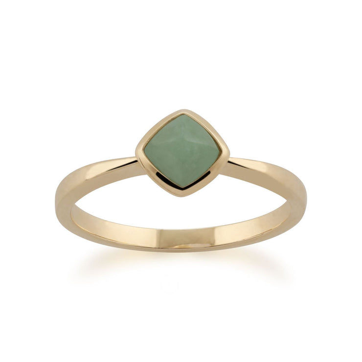 Anello di giada Gemondo, anello di giada verde cuscino in oro giallo da 9 ct - giada