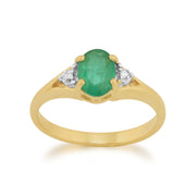 Anello Gemondo con smeraldo, anello solitario in oro giallo da 9 ct con smeraldo e diamante da 0,75 ct