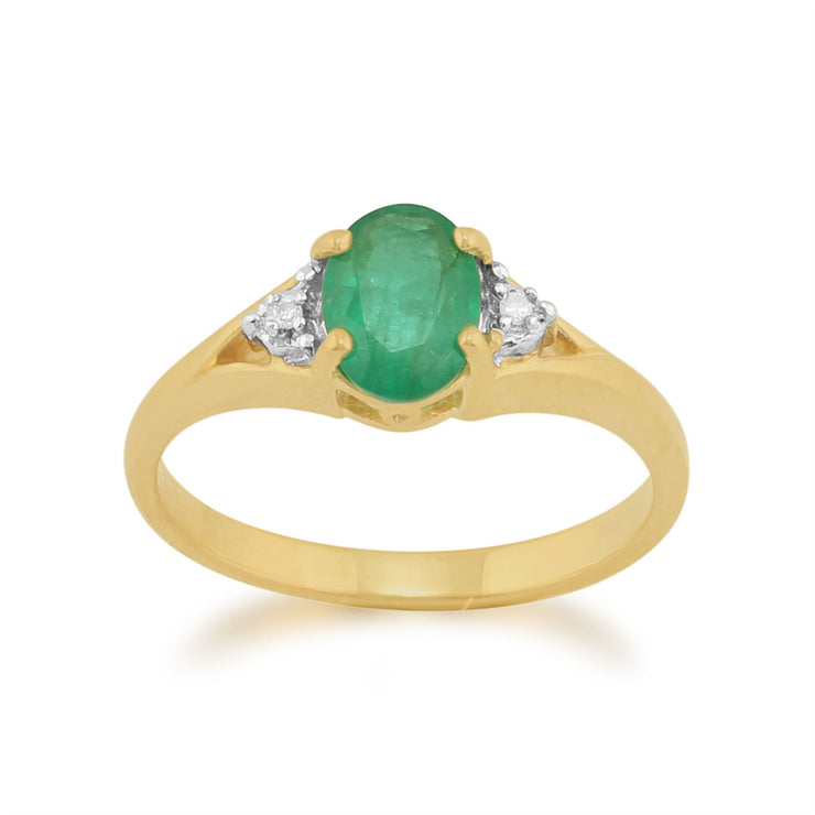 Anello Gemondo con smeraldo, anello solitario in oro giallo da 9 ct con smeraldo e diamante da 0,75 ct