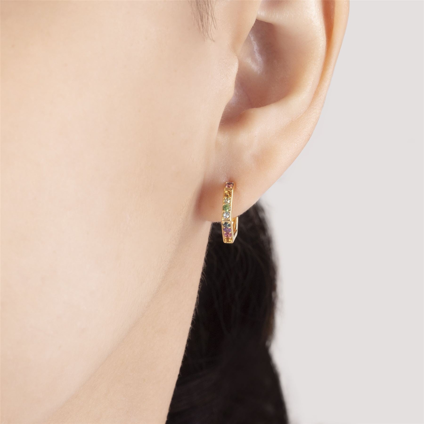 Rainbow Collection Hexagon Hoop Earrings in Gold Plated Sterling Silver
