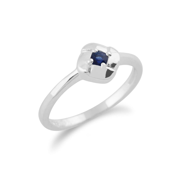 Anello Gemondo con zaffiro, anello quadrato incrociato con zaffiro in argento sterling 925 da 0,13 ct