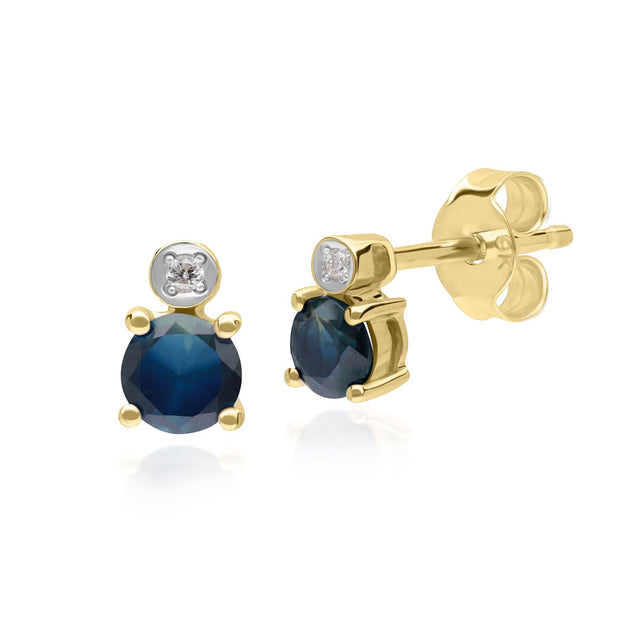 Orecchini a lobo Micro Statement in oro giallo 9k con zaffiro e diamanti rotondi