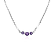 Collana in argento sterling con tre pietre di ametista con gradiente rotondo da 45 cm