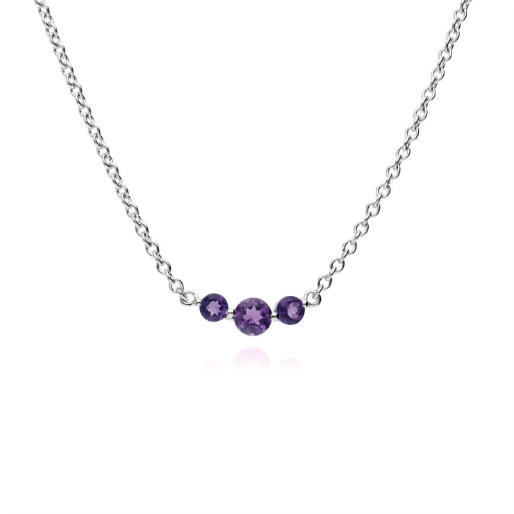 Collana in argento sterling con tre pietre di ametista con gradiente rotondo da 45 cm