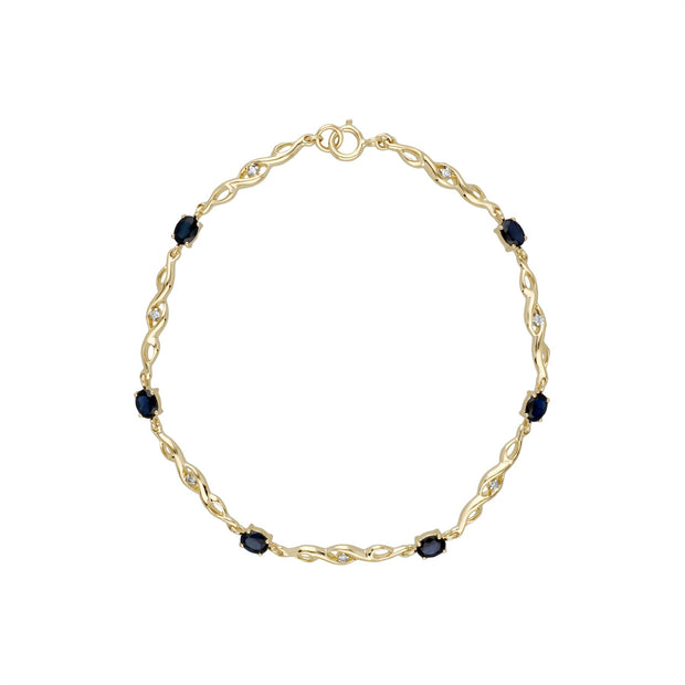 Bracciale tennis da 19 cm con zaffiro ovale e diamanti in oro giallo da 9 ct