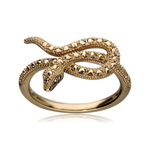 Anello serpente avvolto marcasite in argento sterling placcato oro