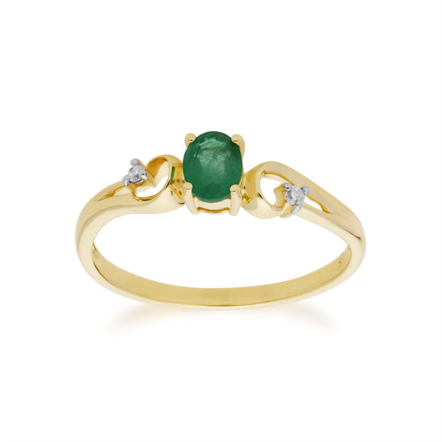 Gemondo Anello con Smeraldo, Anello Solitario con Abito Classico in Oro Giallo da 9 CT con Smeraldo e Diamanti - Smeraldo