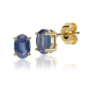 Classic Oval Light Blue Sapphire Stud Earrings in 9ct Yellow Gold