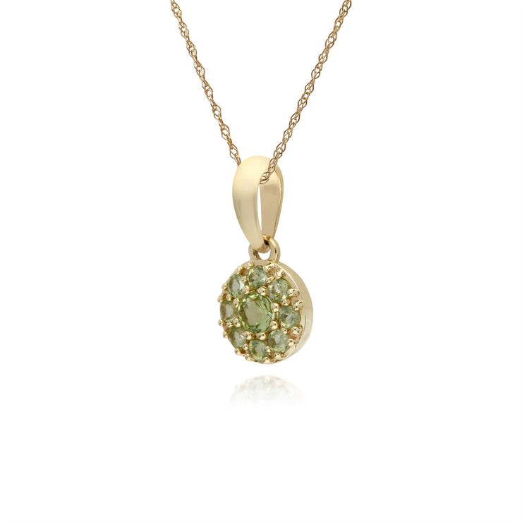 Pendente con montatura rotonda in oro giallo con peridoto da 9 ct su catena da 45 cm