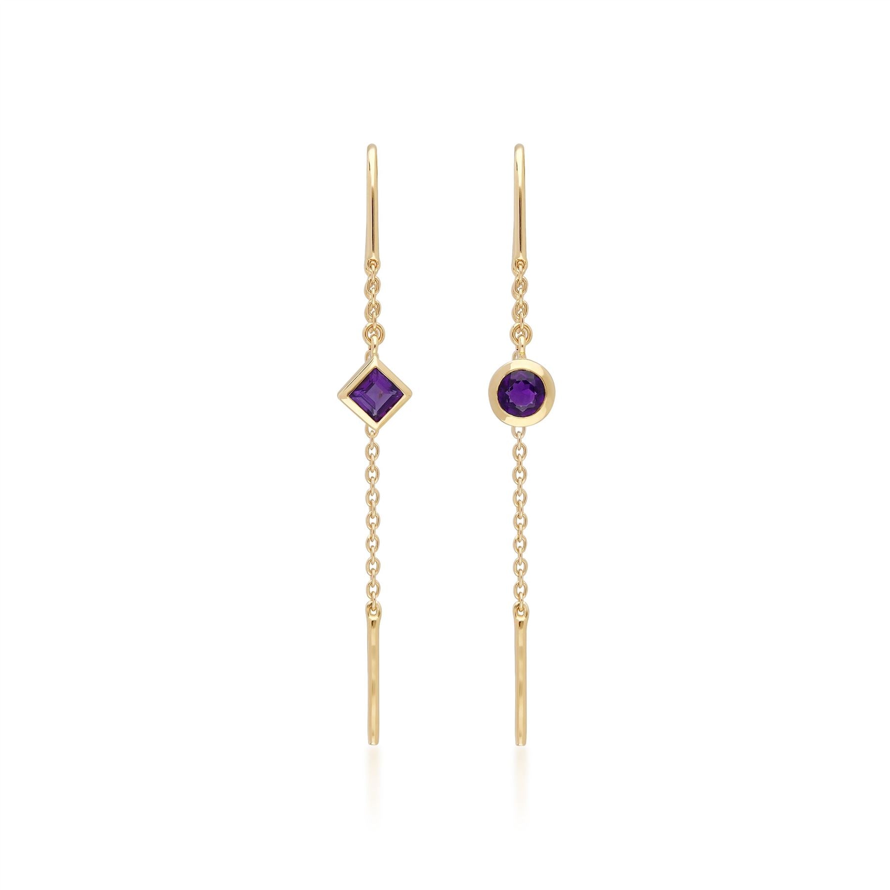 Yellow Gold Amethyst Threader Earrings