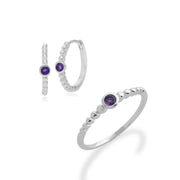 Anello e orecchini a cerchio con ametista in argento 925 Essentiel