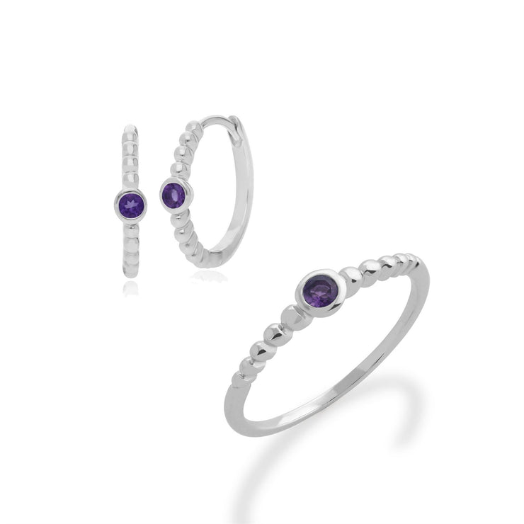 Anello e orecchini a cerchio con ametista in argento 925 Essentiel