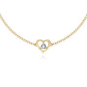 Bracciale con acquamarina, bracciale con cuore in pietra singola rotonda con acquamarina in oro giallo da 9 ct da 19 cm
