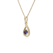 Collana con tanzanite, collana con gocce d'acqua in pietra singola di tanzanite in oro giallo da 9 ct, collana da 45 cm
