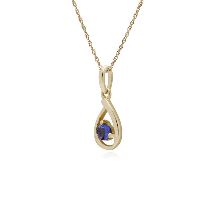 Collana con tanzanite, collana con gocce d'acqua in pietra singola di tanzanite in oro giallo da 9 ct, collana da 45 cm