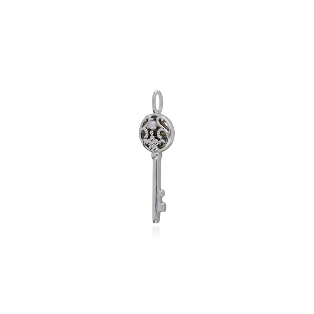 Ciondolo chiave grande classico in argento 925 con perla