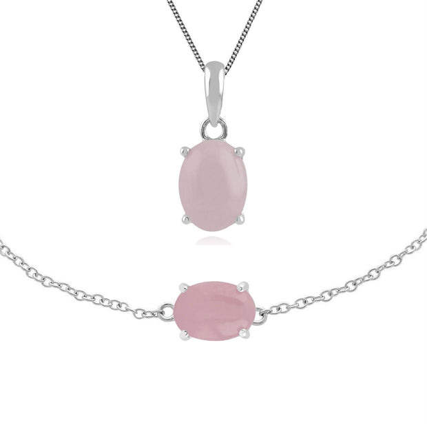 Classico pendente e bracciale ovale opaco con kunzite in argento 925