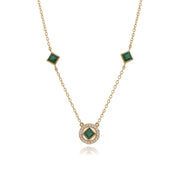 Collana e orecchini con pendente quadrato geometrico in oro giallo 375 con smeraldo e diamante