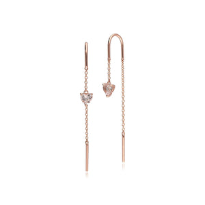 Gemondo Pink Morganite Love Heart Threader Chain Earrings in 9ct Rose Gold