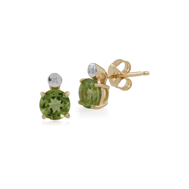 Orecchini classici a lobocon peridoto rotondo e diamante in oro giallo 375 
