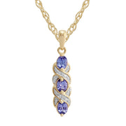 Ciondolo in stile Art Nouveau in oro giallo 375 con tanzanite ovale e diamante