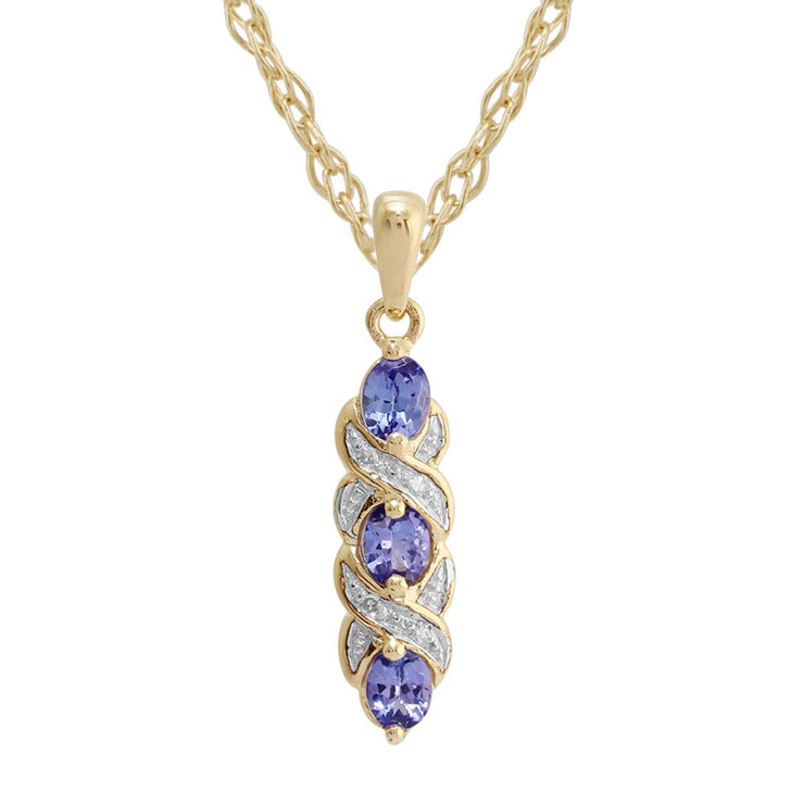 Ciondolo in stile Art Nouveau in oro giallo 375 con tanzanite ovale e diamante