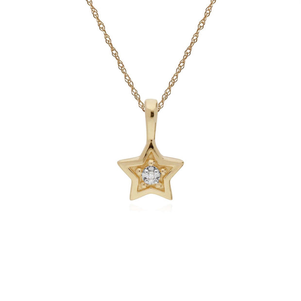 Collana con diamanti, pendente a forma di stella con diamante in pietra singola in oro giallo da 9 ct su catena da 45 cm