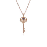 Ciondolo classico con lucchetto a cuore intrecciato in argento 925 placcato oro rosa e grandi ciondoli con chiave in tanzanite
