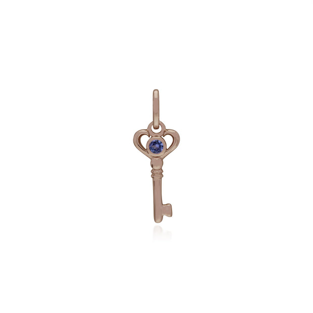 Classico ciondolo a forma di chiave piccola placcato oro rosa in argento 925 con tanzanite rotonda