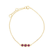 Bracciale con rubini, bracciale in oro giallo da 9 ct con tripla pietra tonda Milgrain da 19 cm