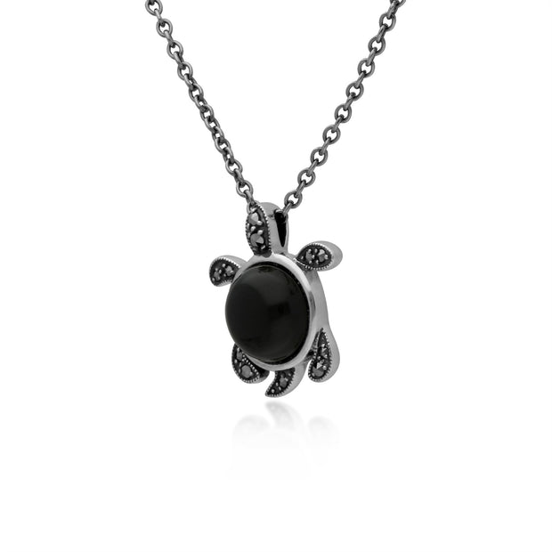 Collana con onice, argento sterling con onice nero da 4 ct e marcasite con guscio di tartaruga da 0,12 ct, collana da 45 cm
