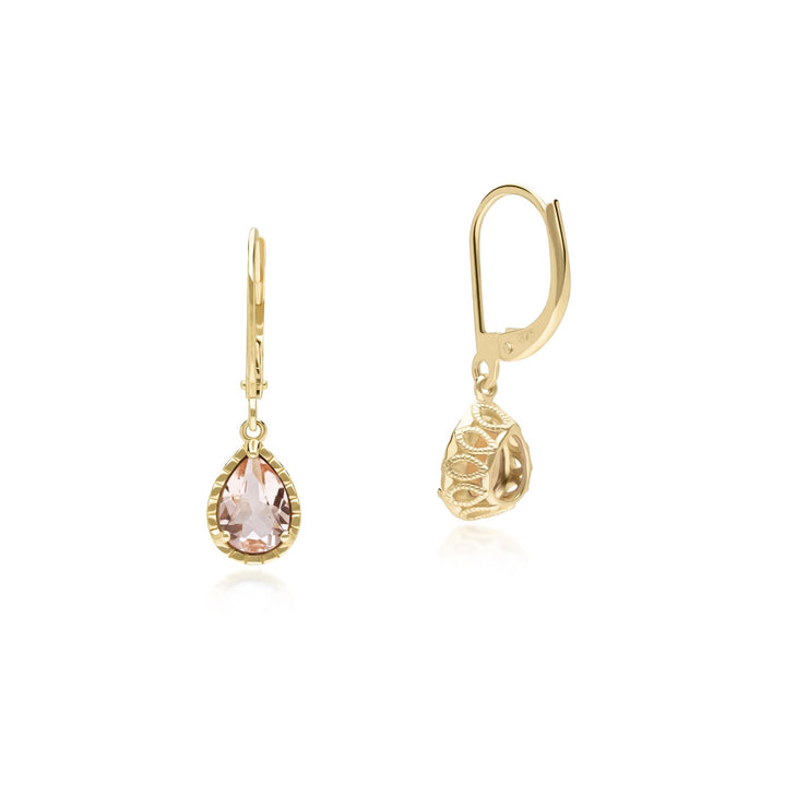 Orecchini pendenti classici in oro giallo 375 con morganite a pera