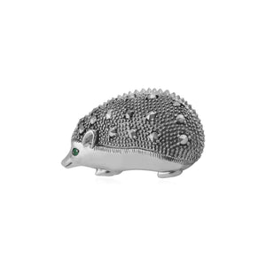Classic Round Marcasite & Emerald Hedgehog Brooch in 925 Sterling Silver