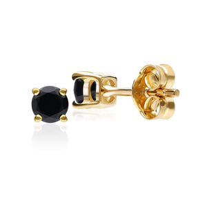 Classic Round Black Onyx Stud Earrings in 9ct Yellow Gold