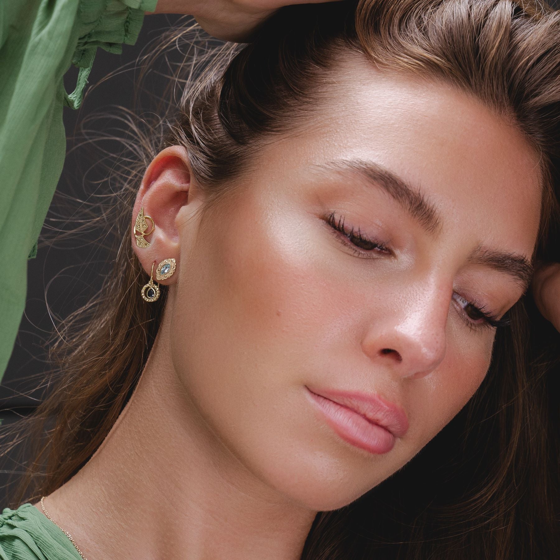 Sapphire & Marcasite Halo Drop Earrings in 18ct Gold Plated Silver