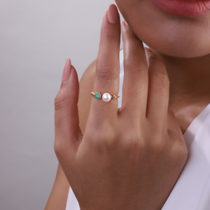 Gemondo Modern Pearl, Emerald & Topaz Open Ring in Gold Plated Sterling Silver
