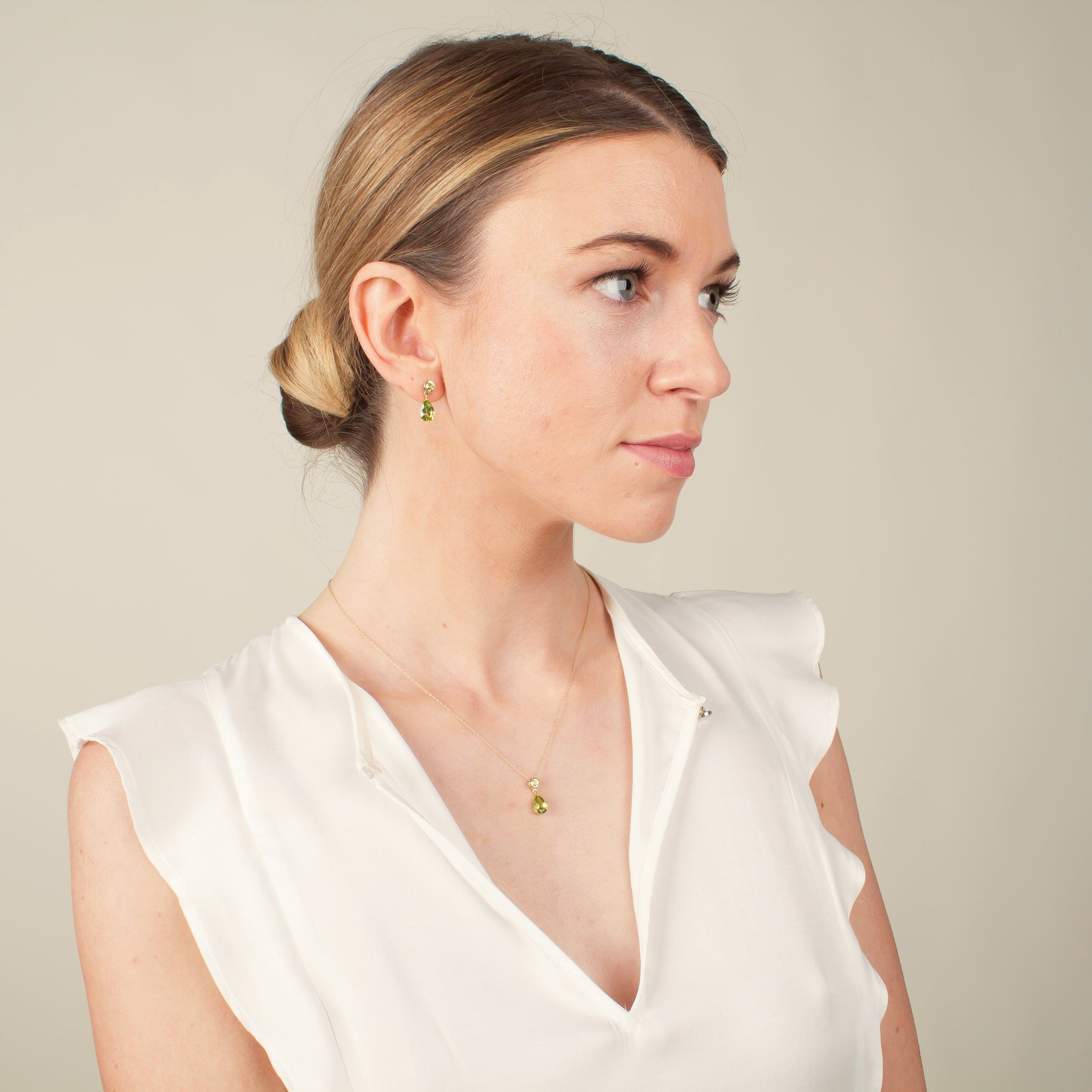 Classic Pear Peridot Drop Earrings in 9ct Yellow Gold