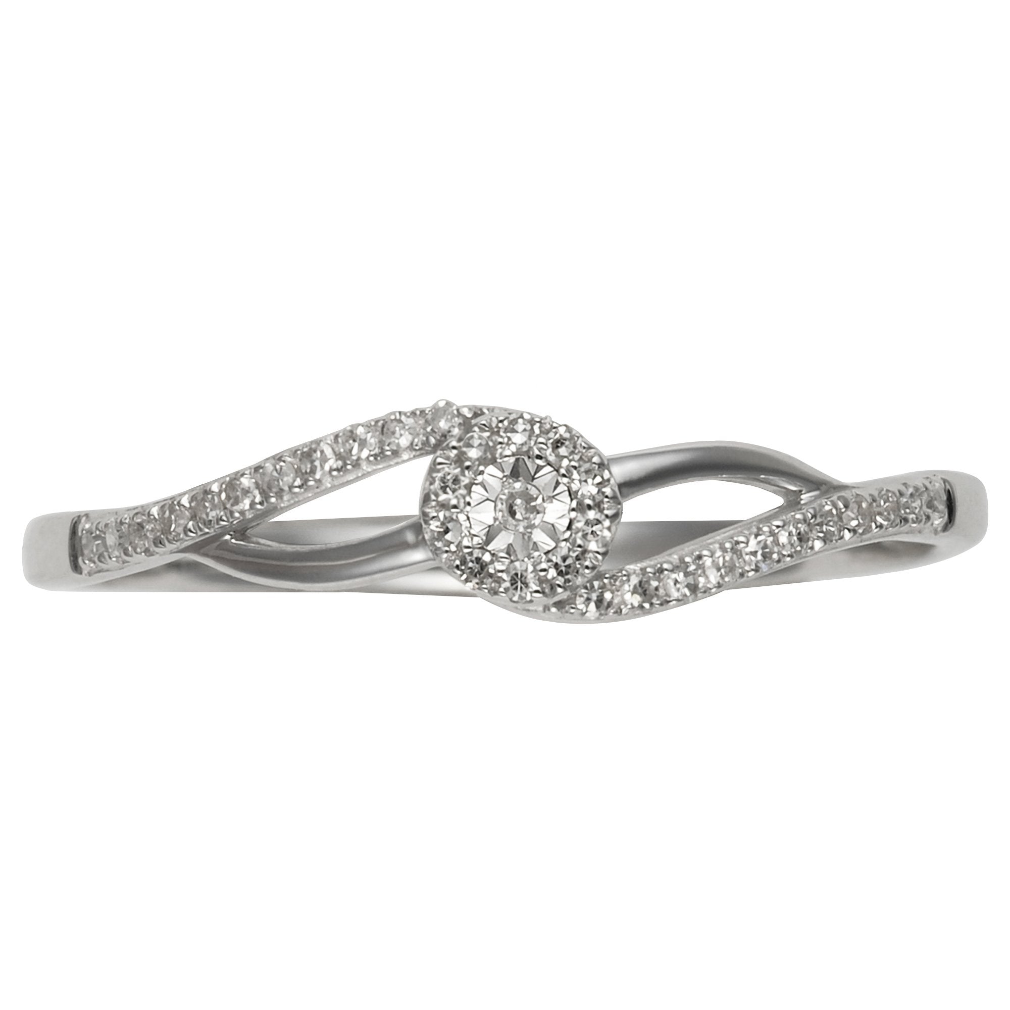 Classic Round Diamond Twisted Cluster Ring in 9ct White Gold
