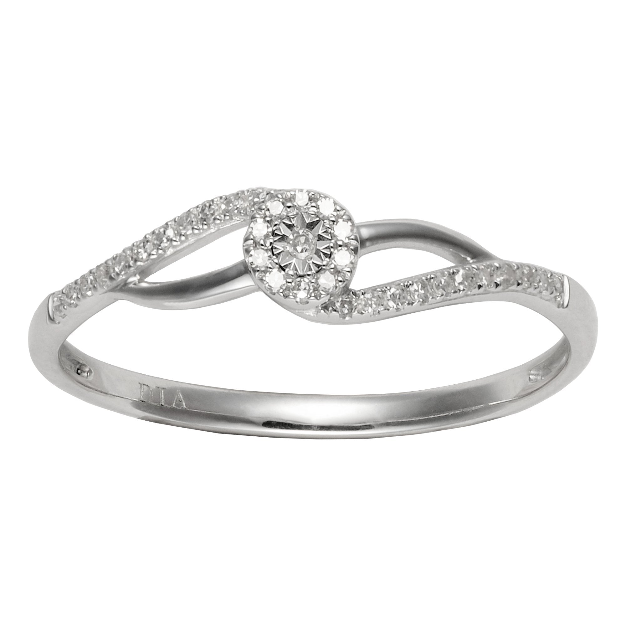 Classic Round Diamond Twisted Cluster Ring in 9ct White Gold
