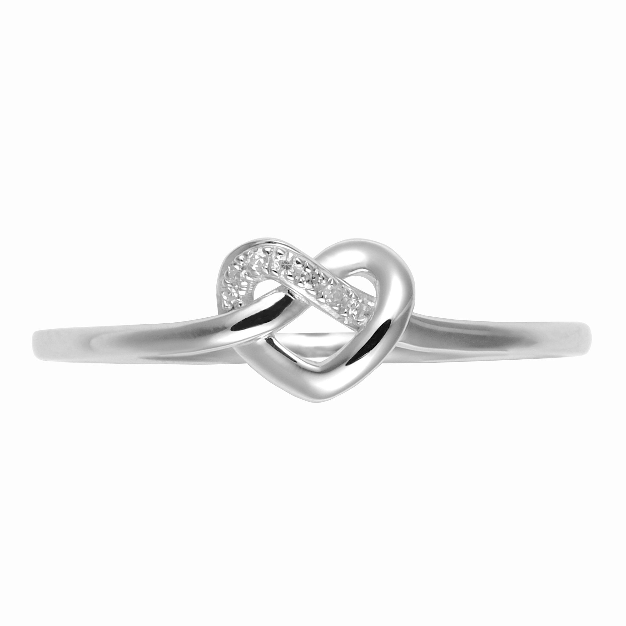 Classic Round Diamond Heart Knot Ring in 9ct White Gold