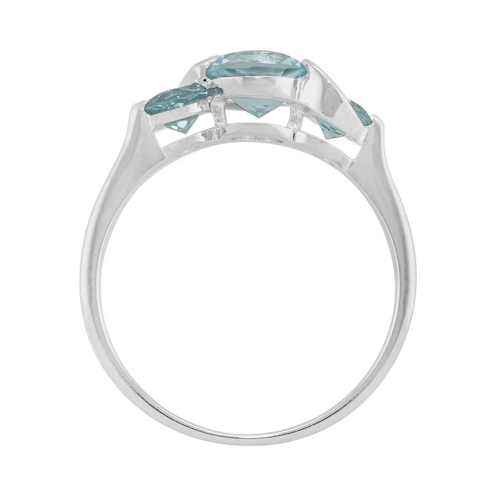 Classic Round Blue Topaz Three Stone Ring in 925 Sterling Silver