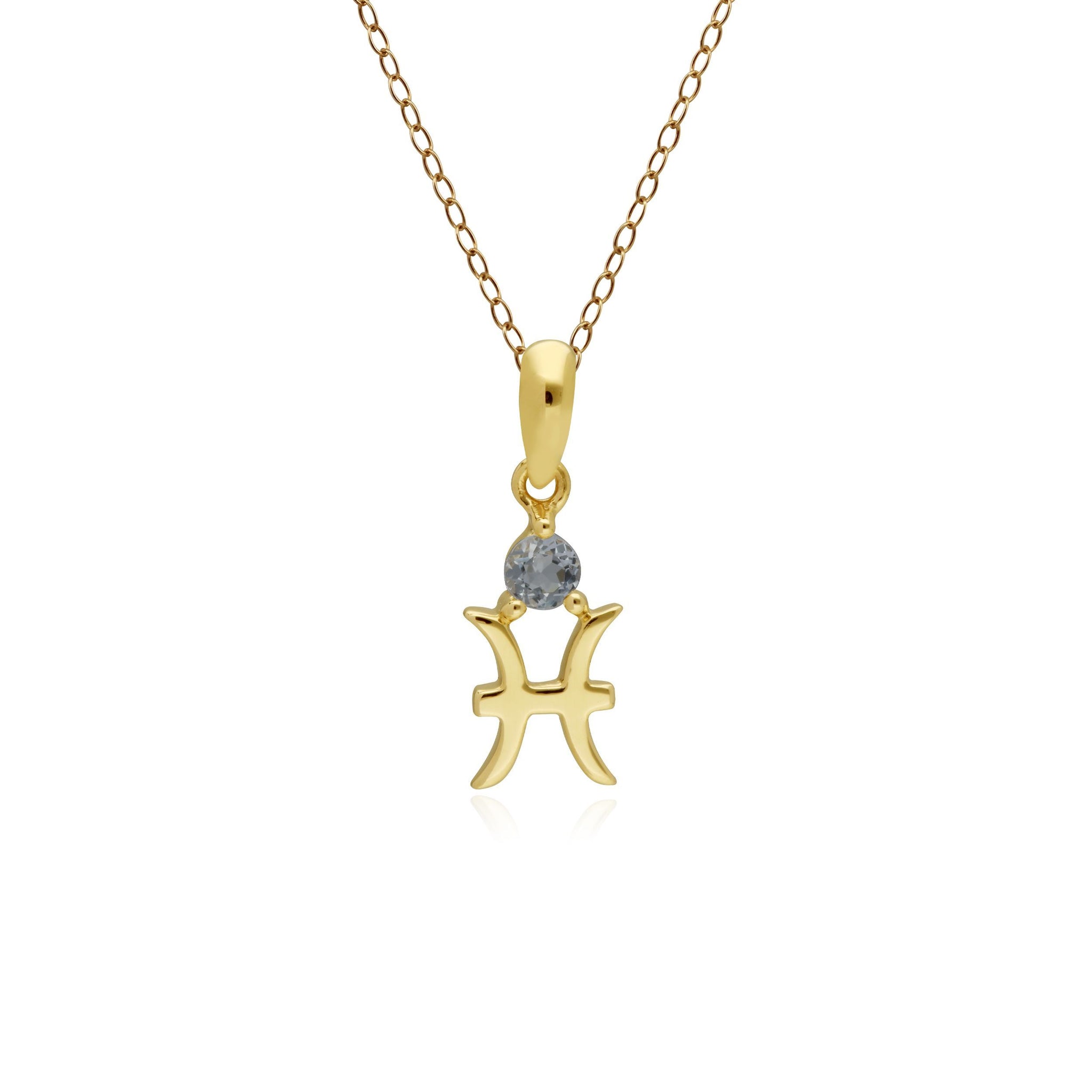 Aquamarine Pisces Zodiac Charm Necklace in 9ct Yellow Gold